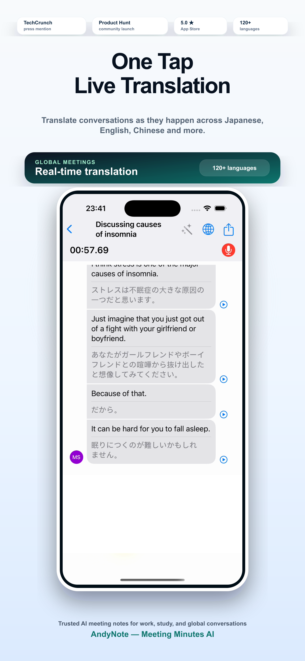 AndyNote translates conversations in real time