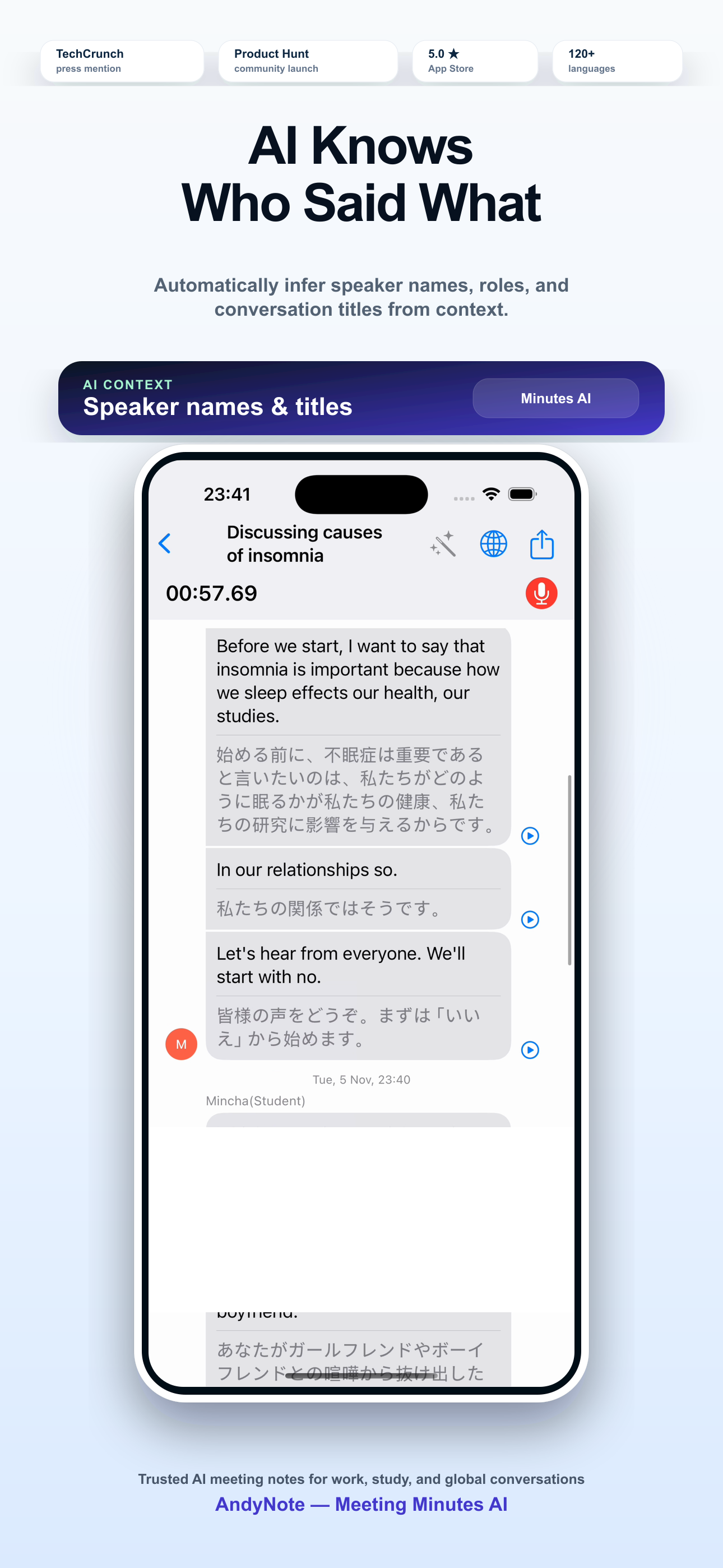 AndyNote identifies speakers and context